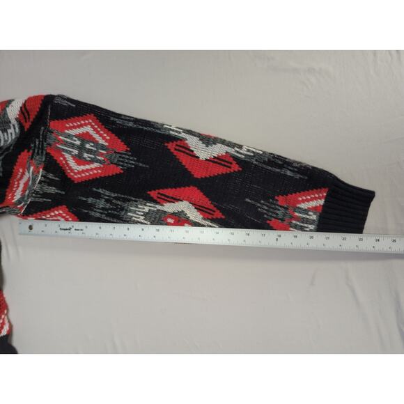 VTG Front Line Sweater Aztec Geometric Knit Black Red Made Hong Kong XL - Picture 7 of 11